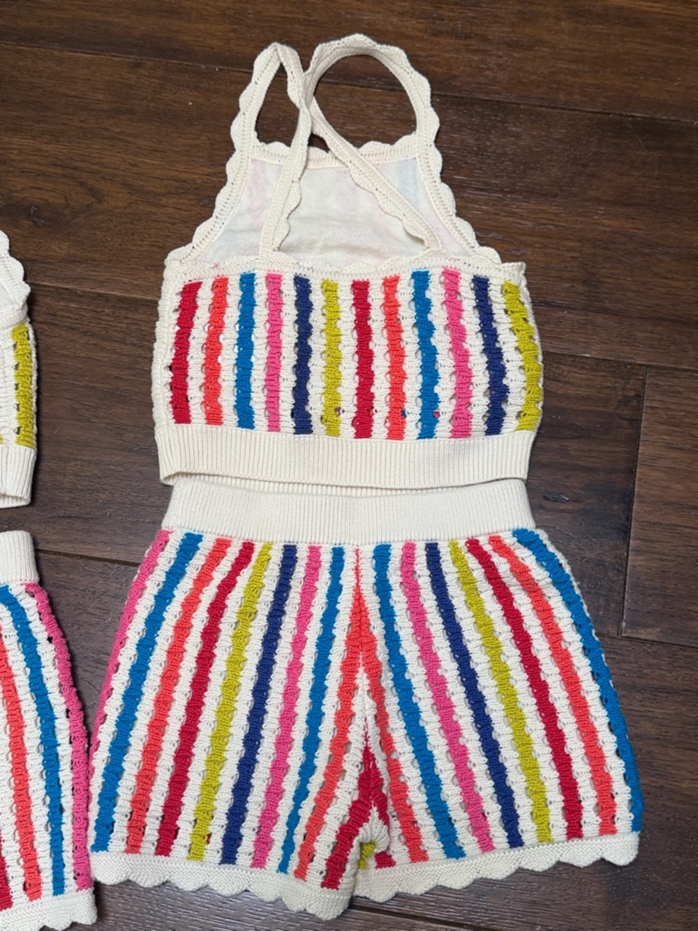 Mini Boden - Girls Stripe Crochet Knit Crossover Top & Matching Shorts - Stripes - Picture 6 of 9